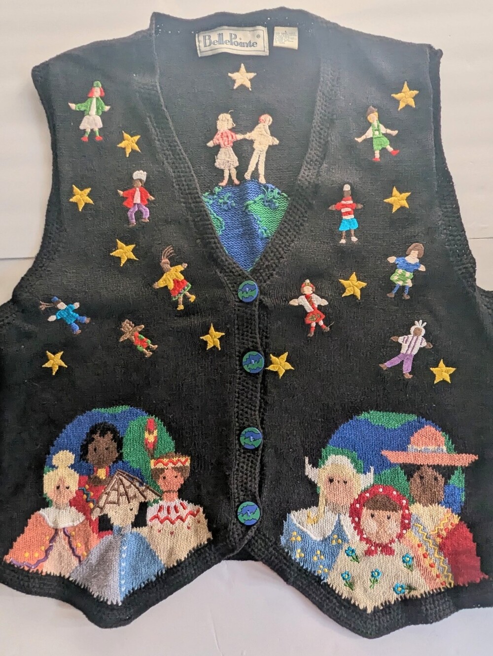 BELLE POINTE World Peace/Around The World Embroidered Sweater Vest